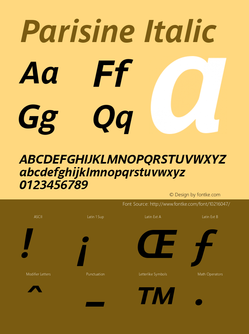 Parisine Italic Version 1.00 Font Sample