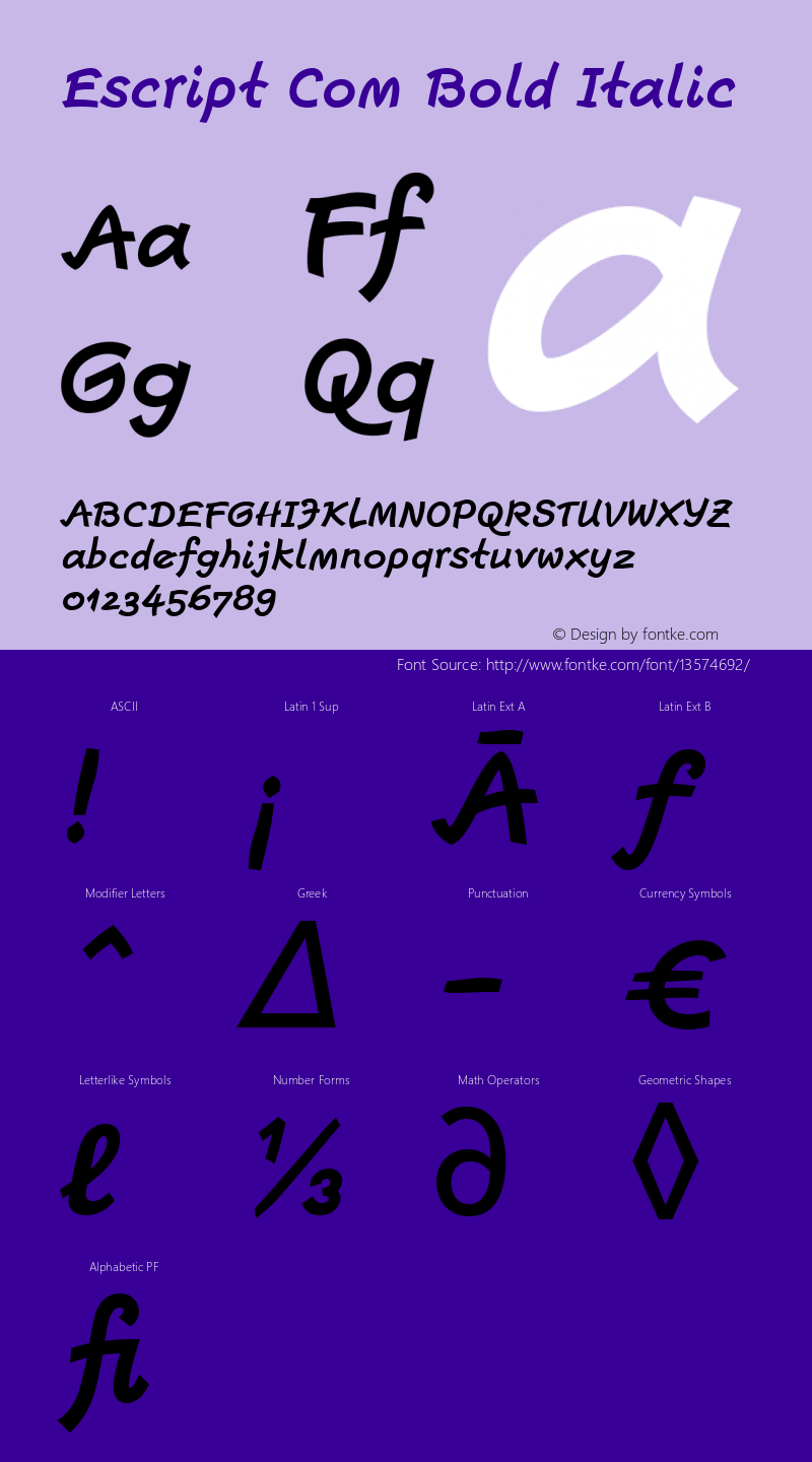 Escript Com Bold Italic Version 1.01 Font Sample