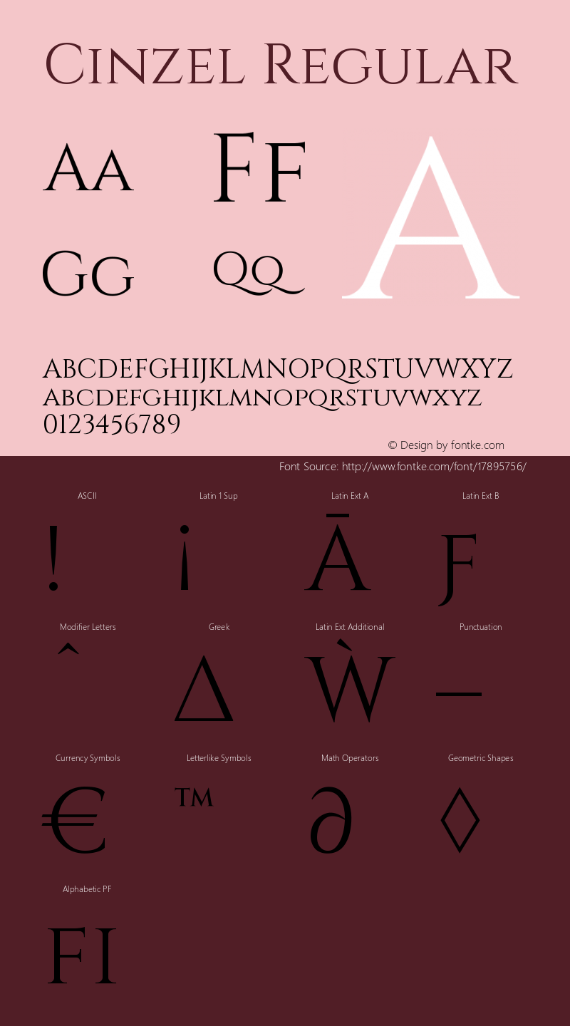 Cinzel Regular Version 1.001;PS 001.001;hotconv 1.0.56;makeotf.lib2.0.21325 Font Sample