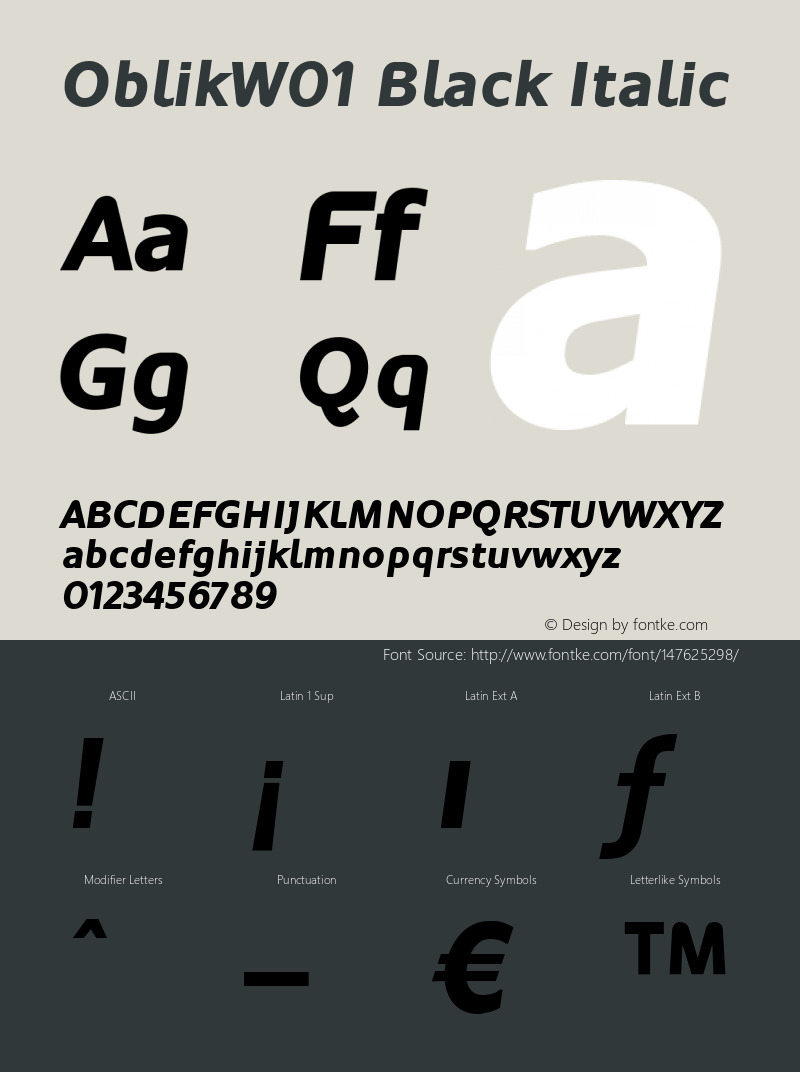 OblikW01 Black Italic Version 1.00 Font Sample