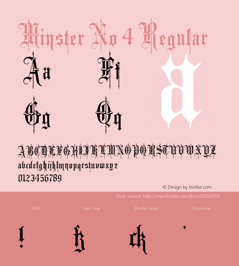 Minster No 4 Regular Version 1.0; 2002; initial release Font Sample