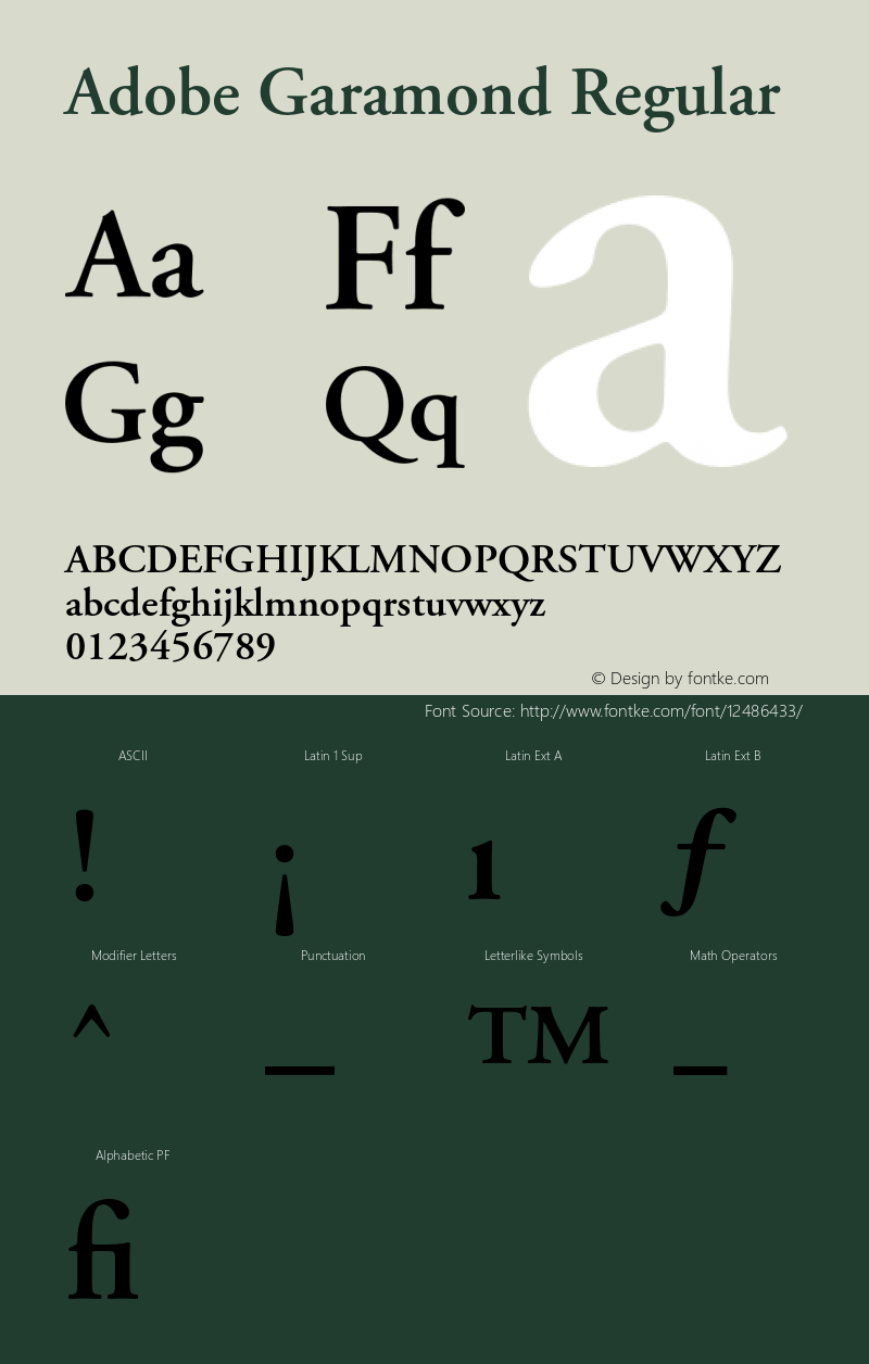 Adobe Garamond Regular Version 1.100;PS 001.001;hotconv 1.0.38 Font Sample