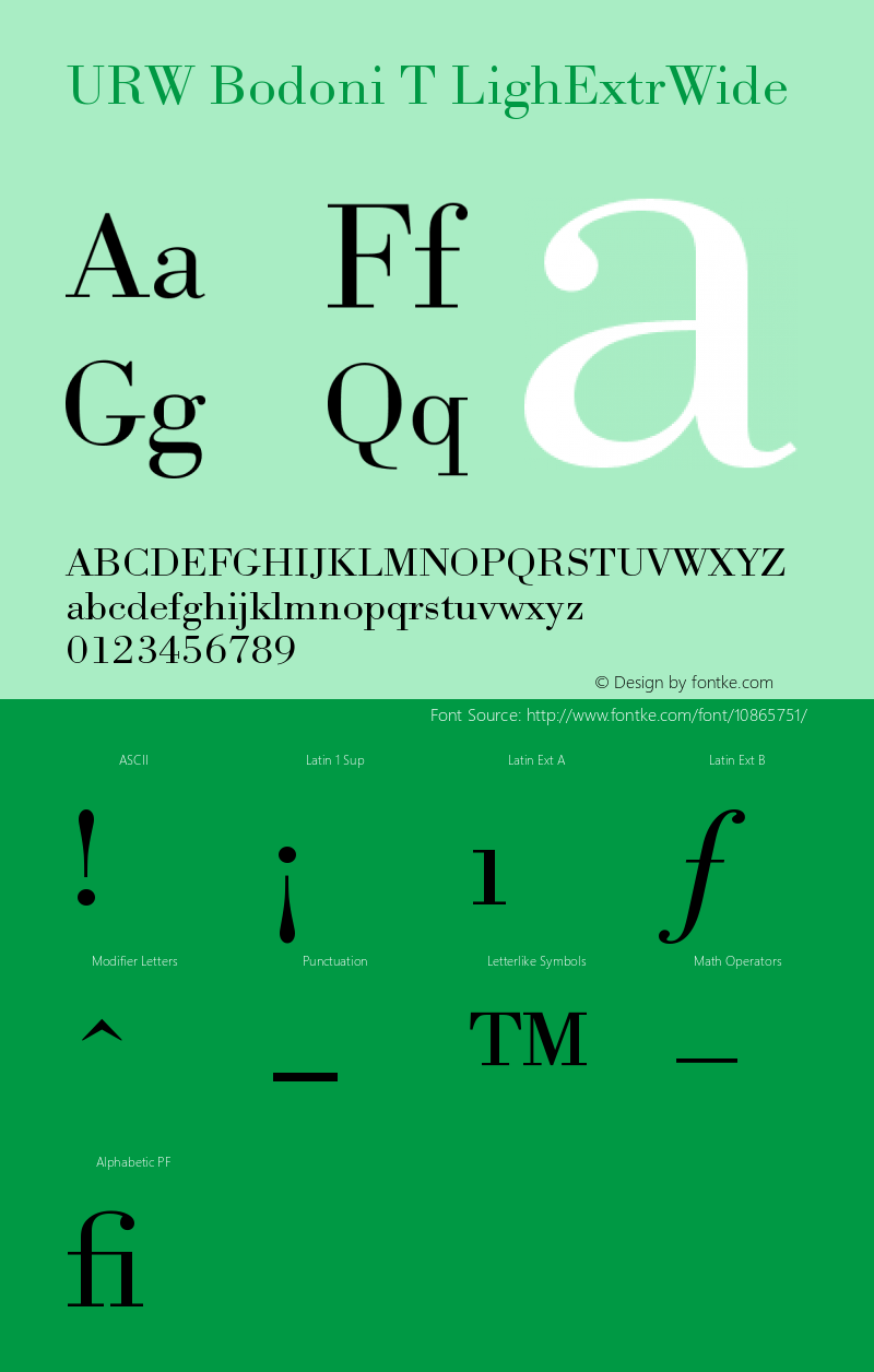 URW Bodoni T LighExtrWide Version 001.005 Font Sample