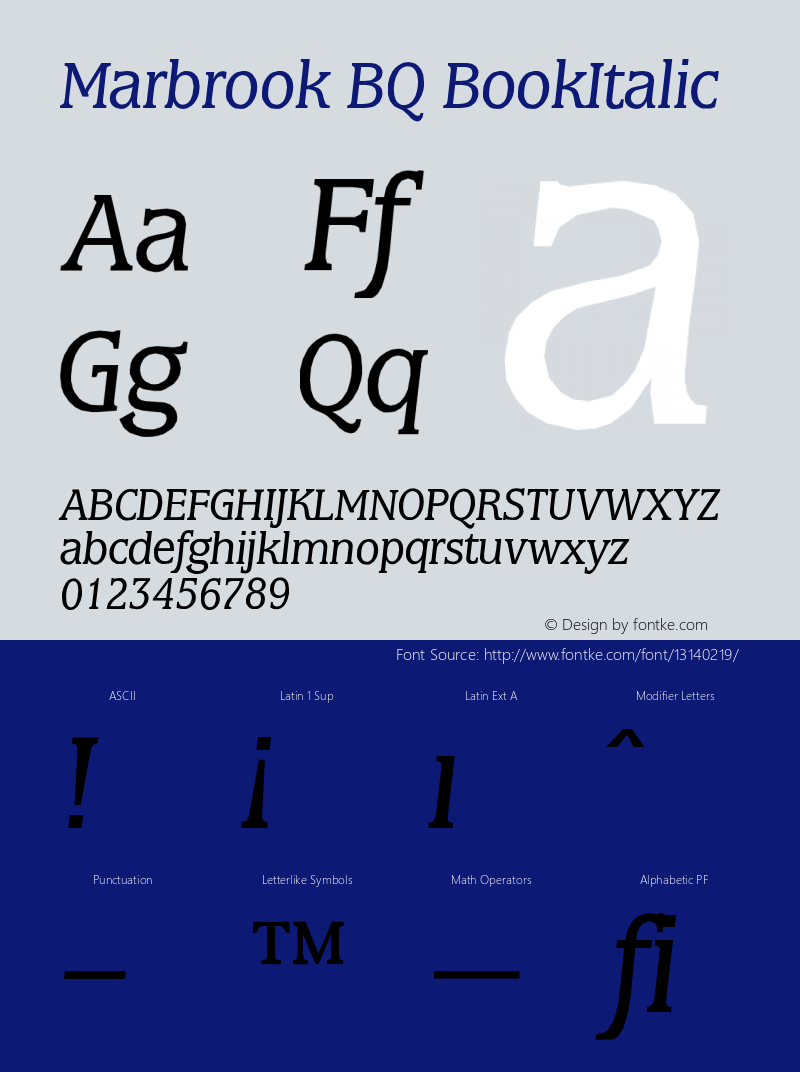 Marbrook BQ BookItalic Version 001.000 Font Sample