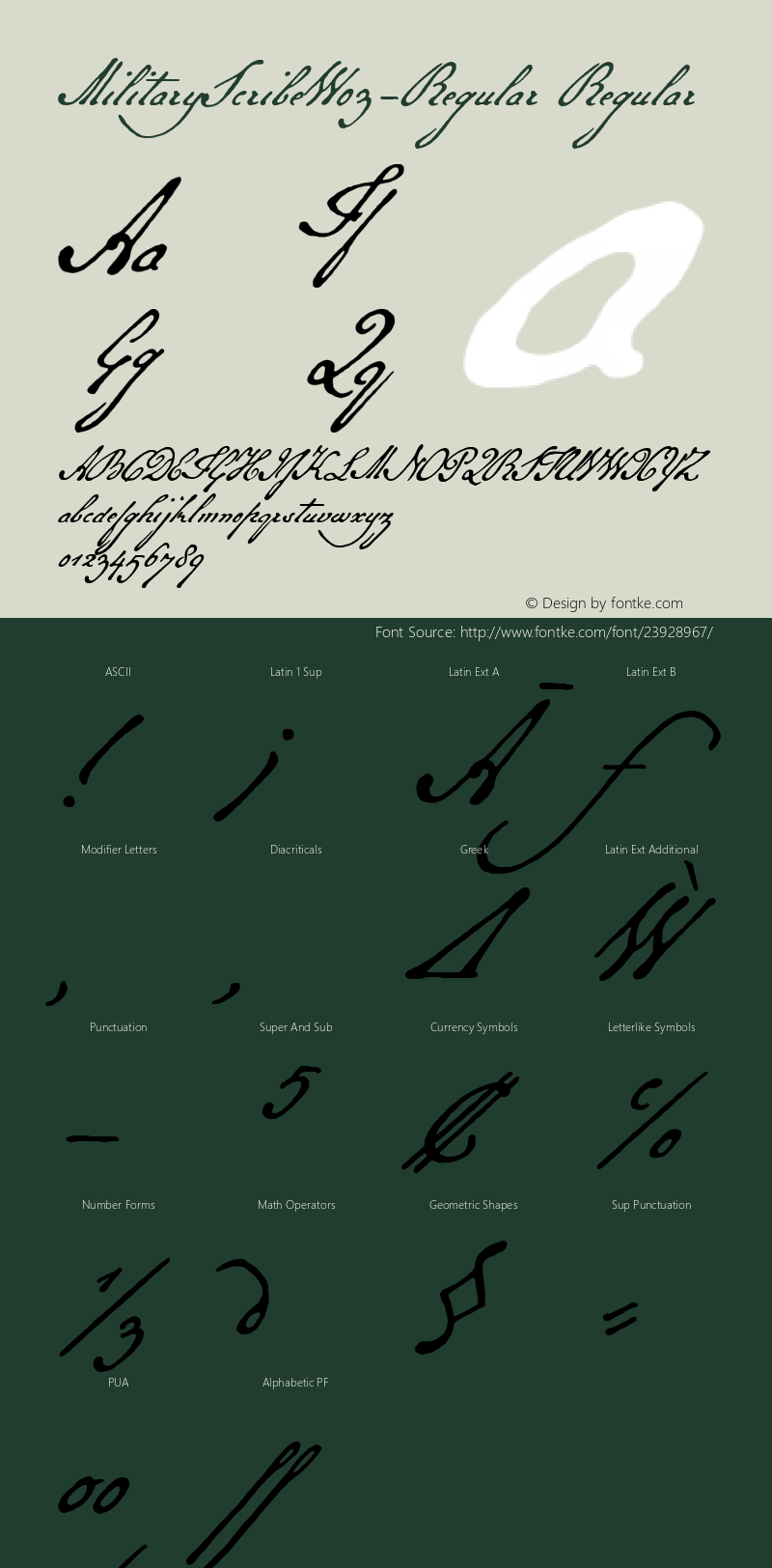 Military Scribe W03 Regular Version 1.40 Font Sample