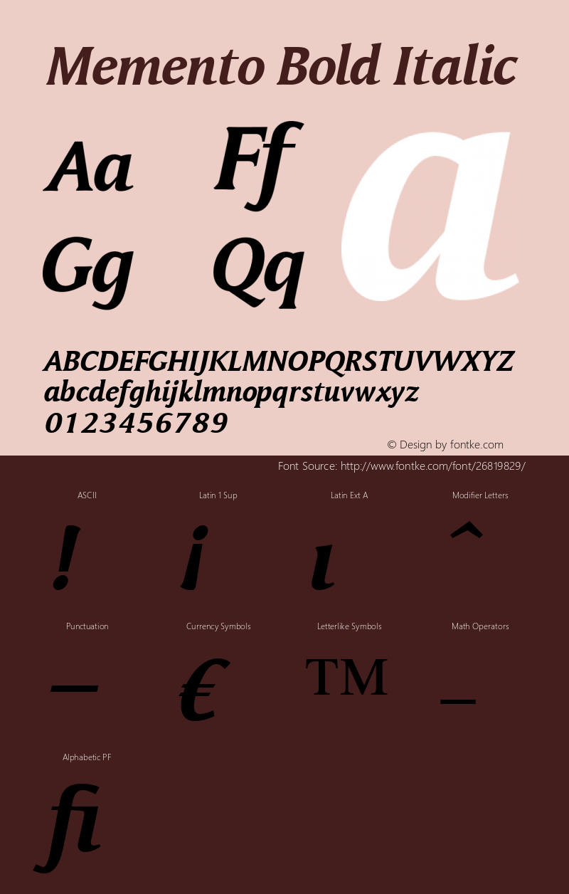 Memento Bold Italic Version 1.00 Font Sample