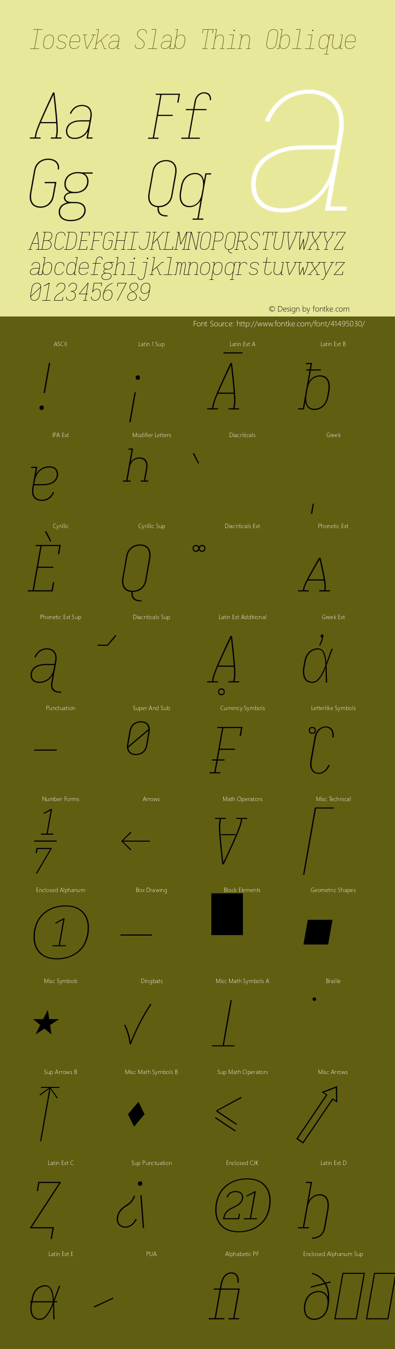 Iosevka Type Slab Thin Oblique 2.3.1; ttfautohint (v1.8.3) Font Sample