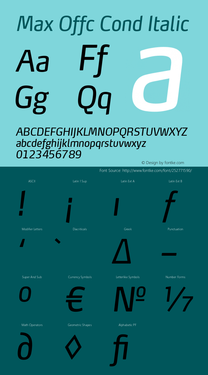 Max Offc Cond Italic Version 7.504; 2014; Build 1021图片样张