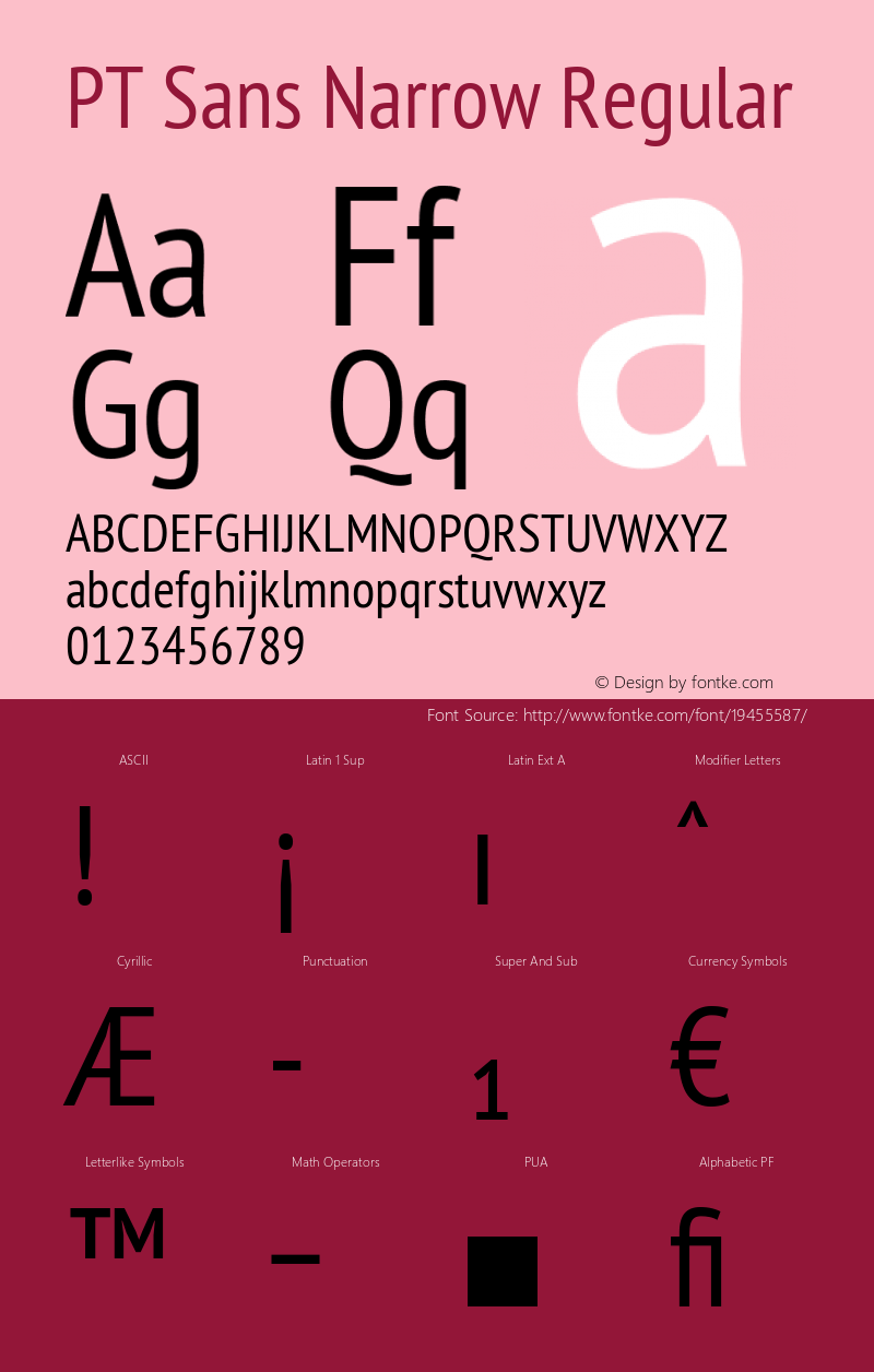 PT Sans Narrow Regular Version 2.003 Font Sample