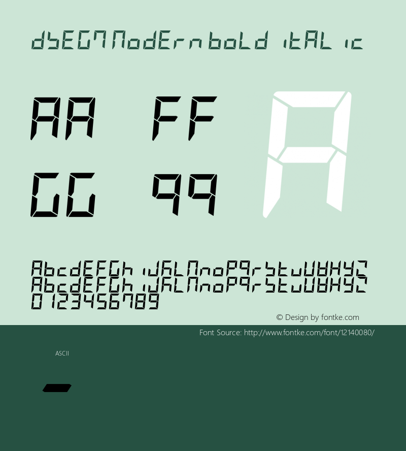 DSEG7 Modern Bold Italic Version 0.2 Font Sample