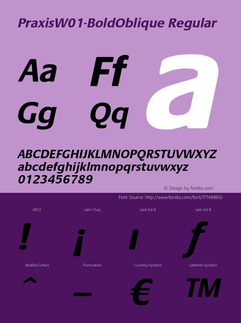 PraxisW01-BoldOblique Regular Version 1.03 Font Sample