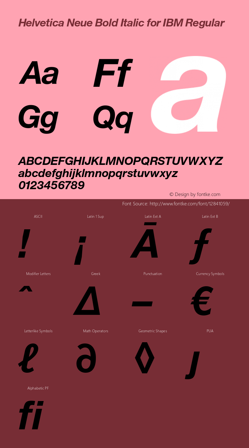Helvetica Neue Bold Italic for IBM Regular Version 1.20 Font Sample