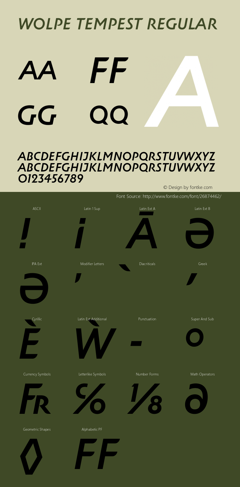 Wolpe Tempest Regular Version 1.00, build 35, g2.4.2 b1005, s3 Font Sample