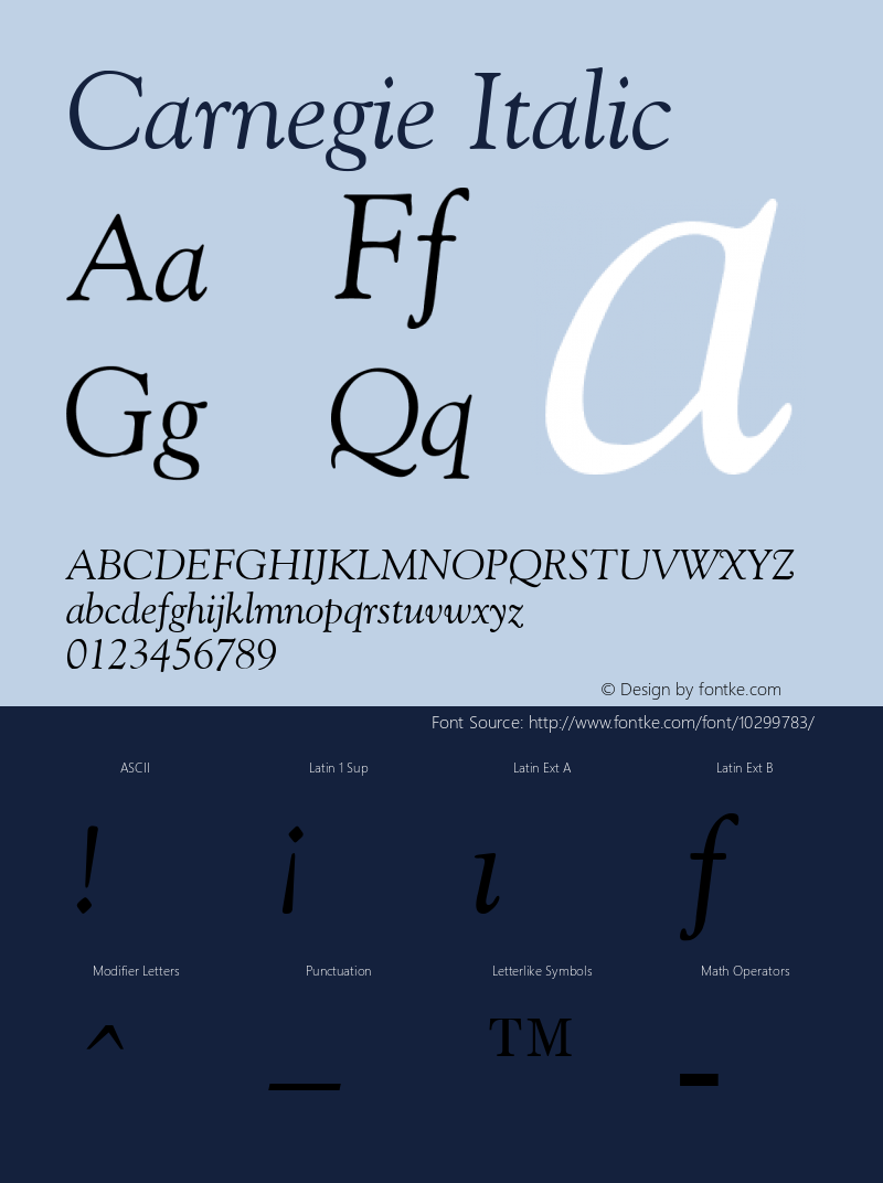 Carnegie Italic Rev. 002.001 Font Sample