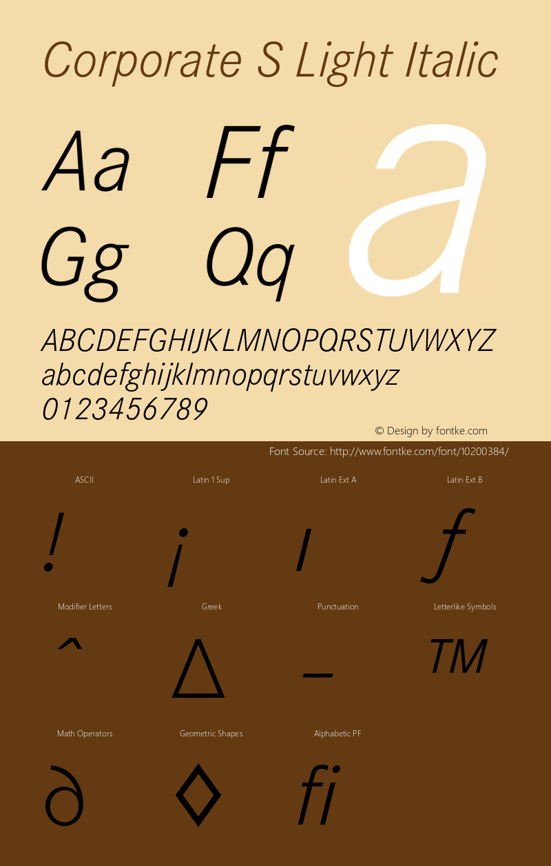 Corporate S Light Italic 001.004 Font Sample