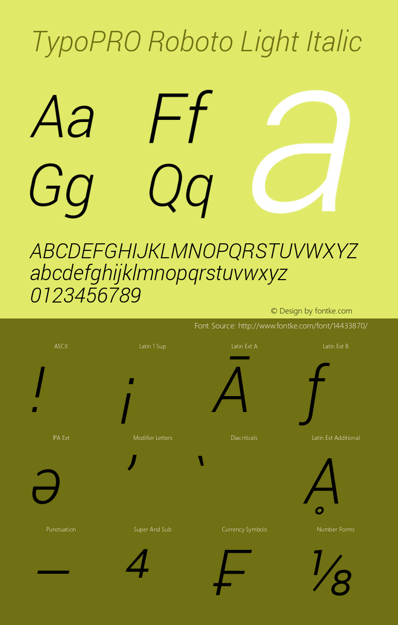 TypoPRO Roboto Light Italic Version 1.200310; 2013 Font Sample