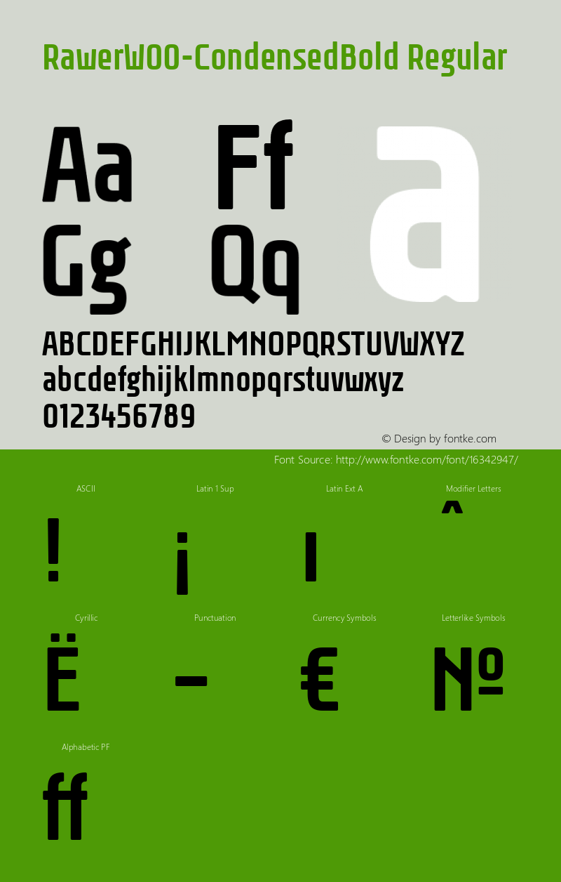 RawerW00-CondensedBold Regular Version 1.0 Font Sample