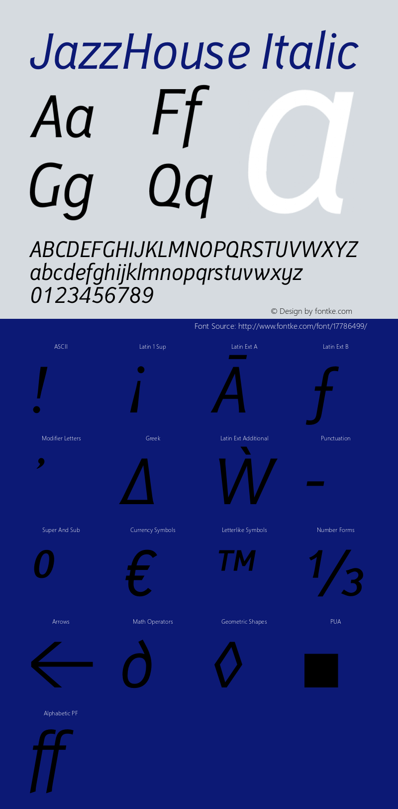 JazzHouse Italic Version 1.002 Font Sample