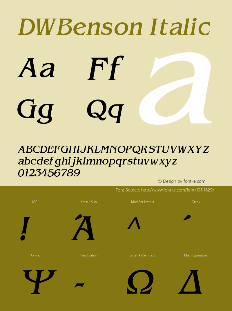 DWBenson Italic 10/23/2002 Font Sample