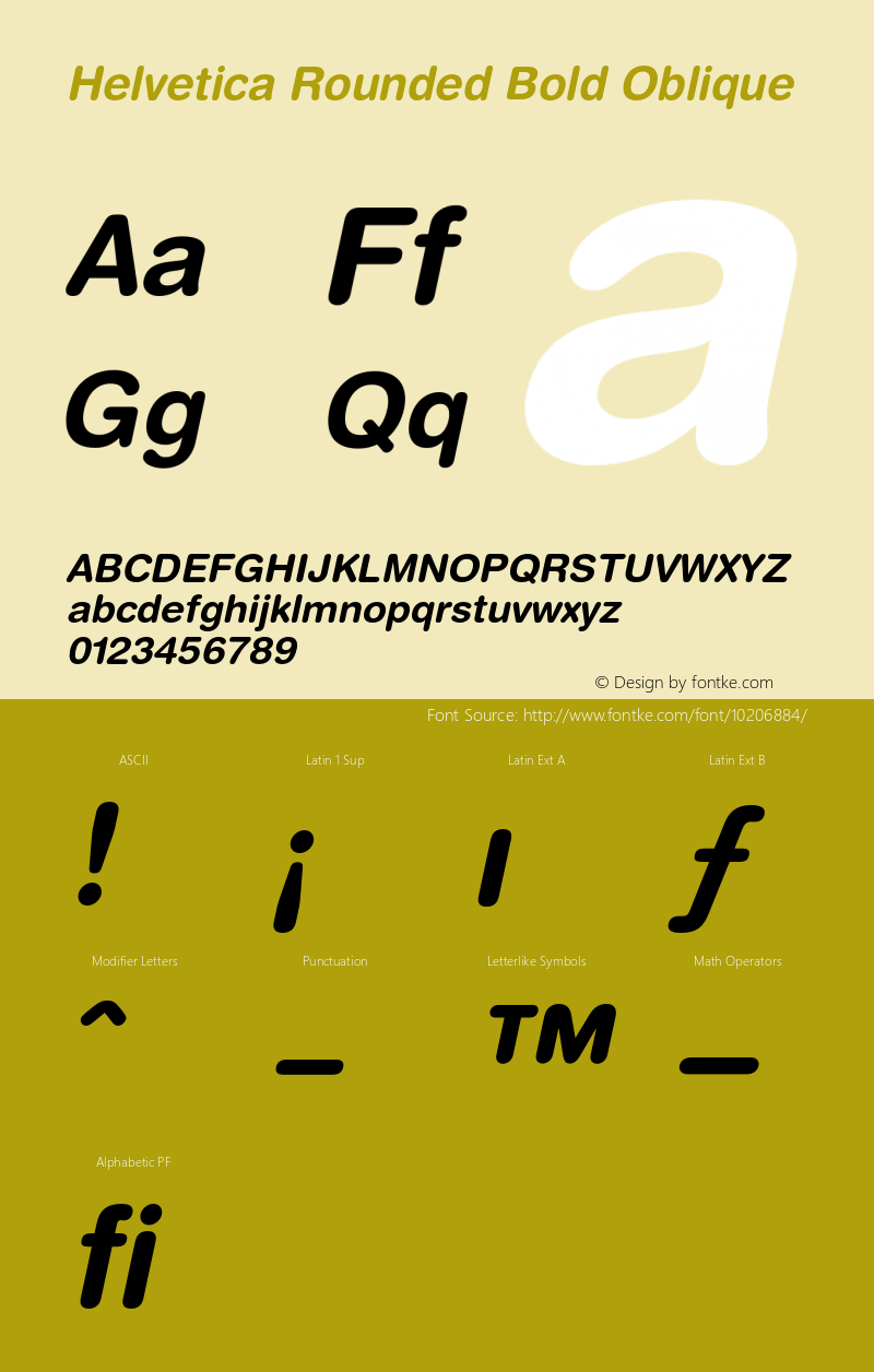 Helvetica Rounded Bold Oblique 001.001 Font Sample