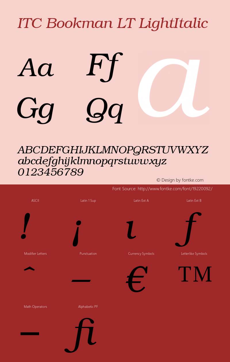 ITC Bookman LT Light Italic Version 006.000 Font Sample