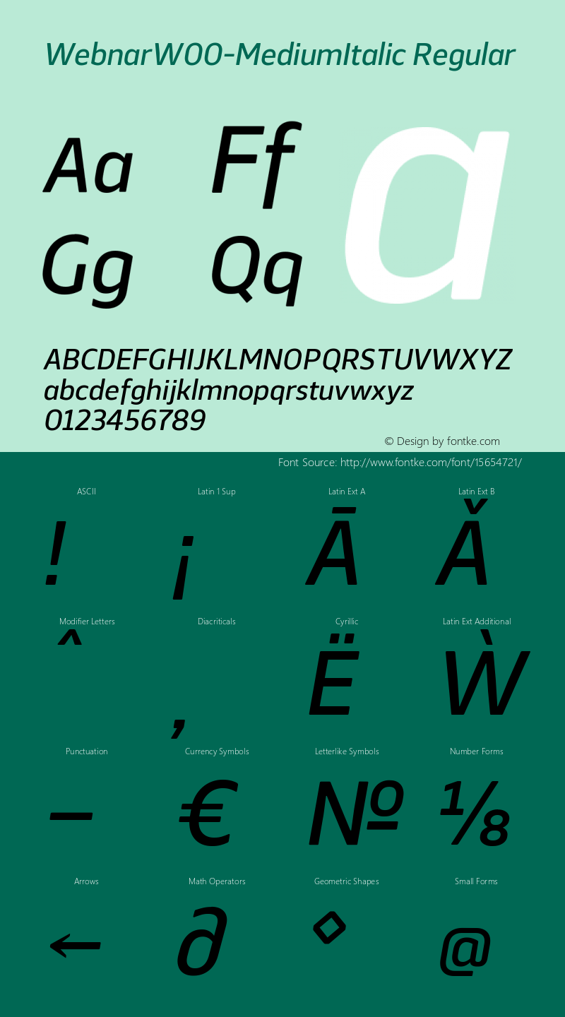 WebnarW00-MediumItalic Regular Version 1.00 Font Sample