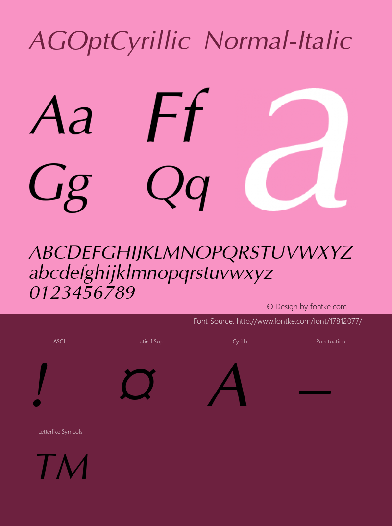 AGOptCyrillic Normal-Italic 1.000 Font Sample
