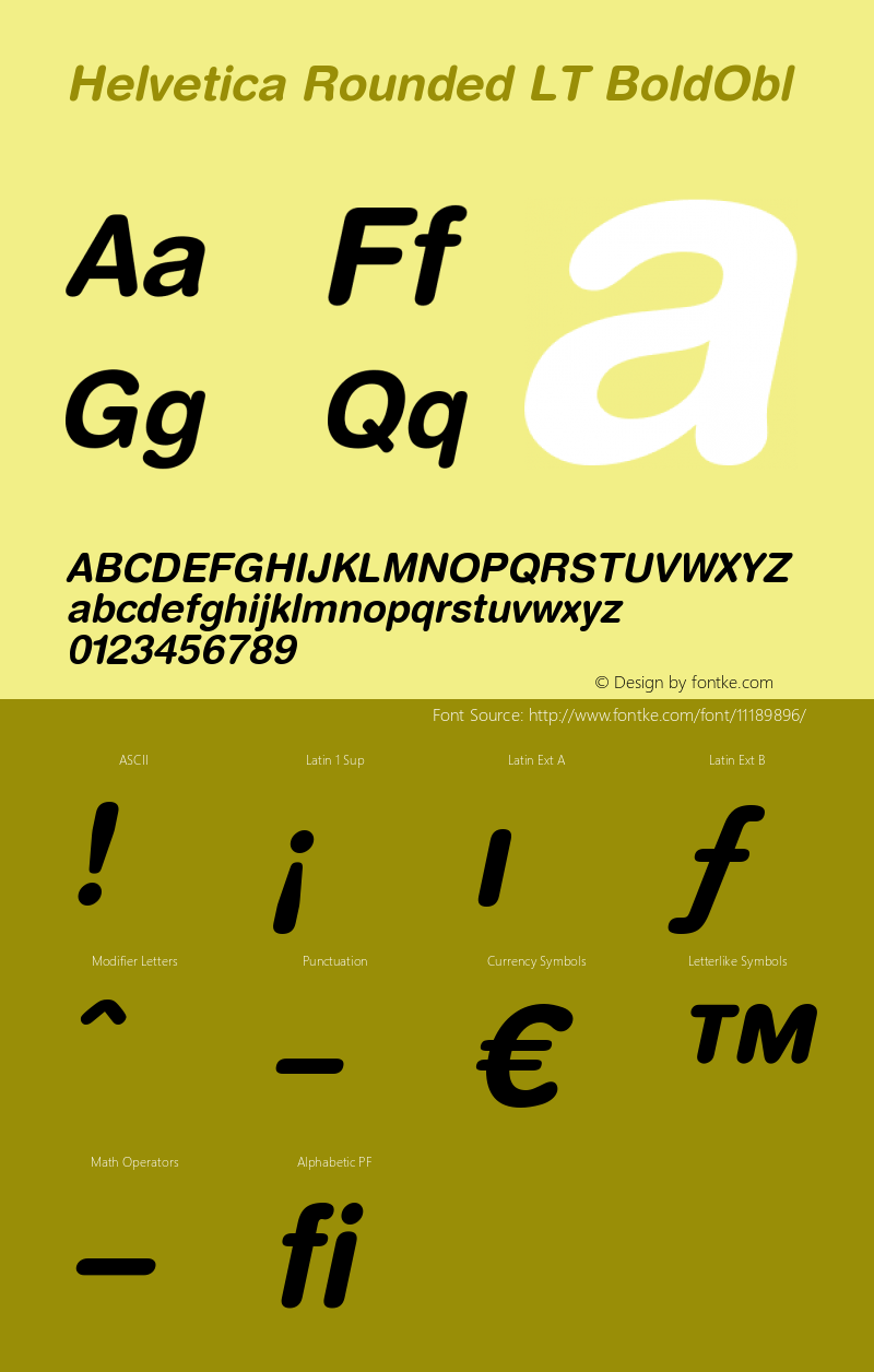 Helvetica Rounded LT BoldObl Version 006.000 Font Sample