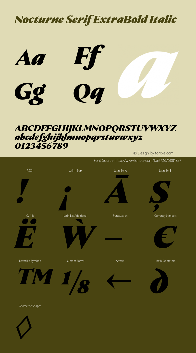 Nocturne Serif ExtraBold Italic Version 2.000;hotconv 1.0.109;makeotfexe 2.5.65596图片样张