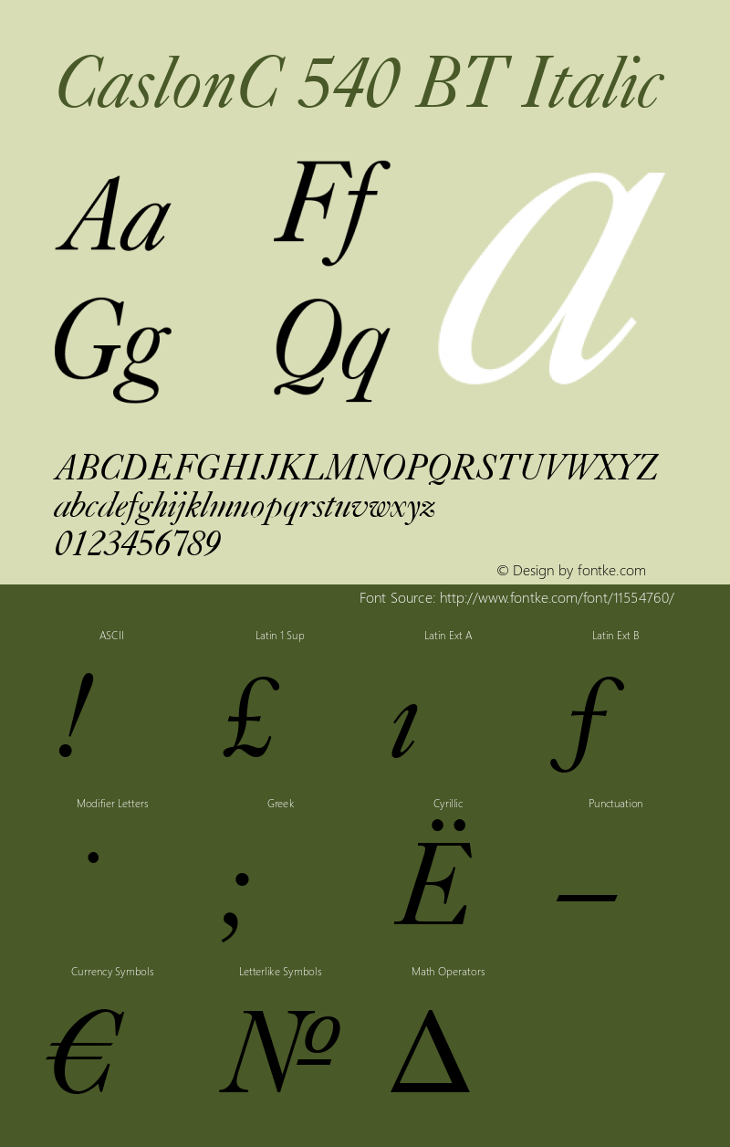 CaslonC 540 BT Italic Version 001.000 Font Sample