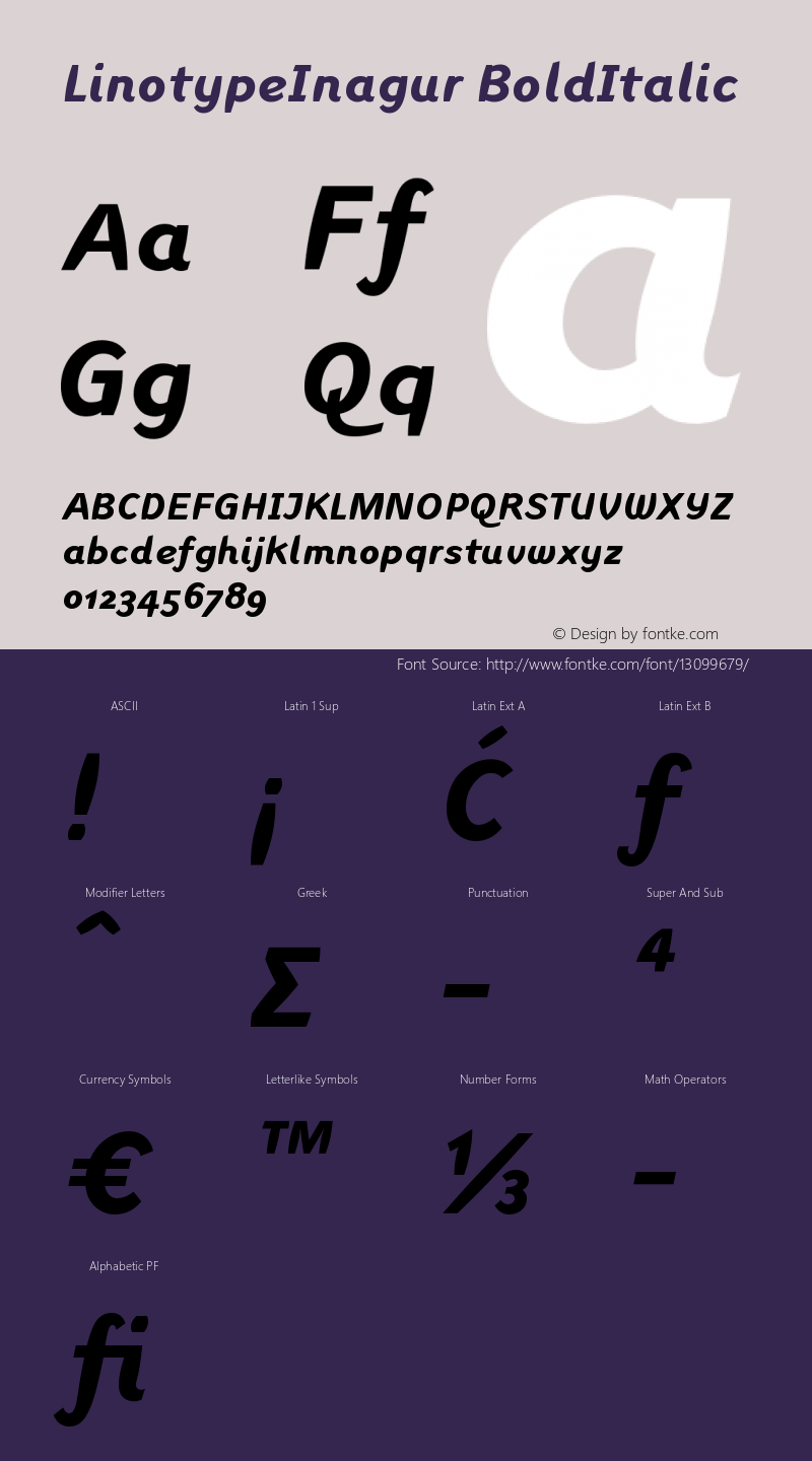 LinotypeInagur BoldItalic Version 005.000 Font Sample