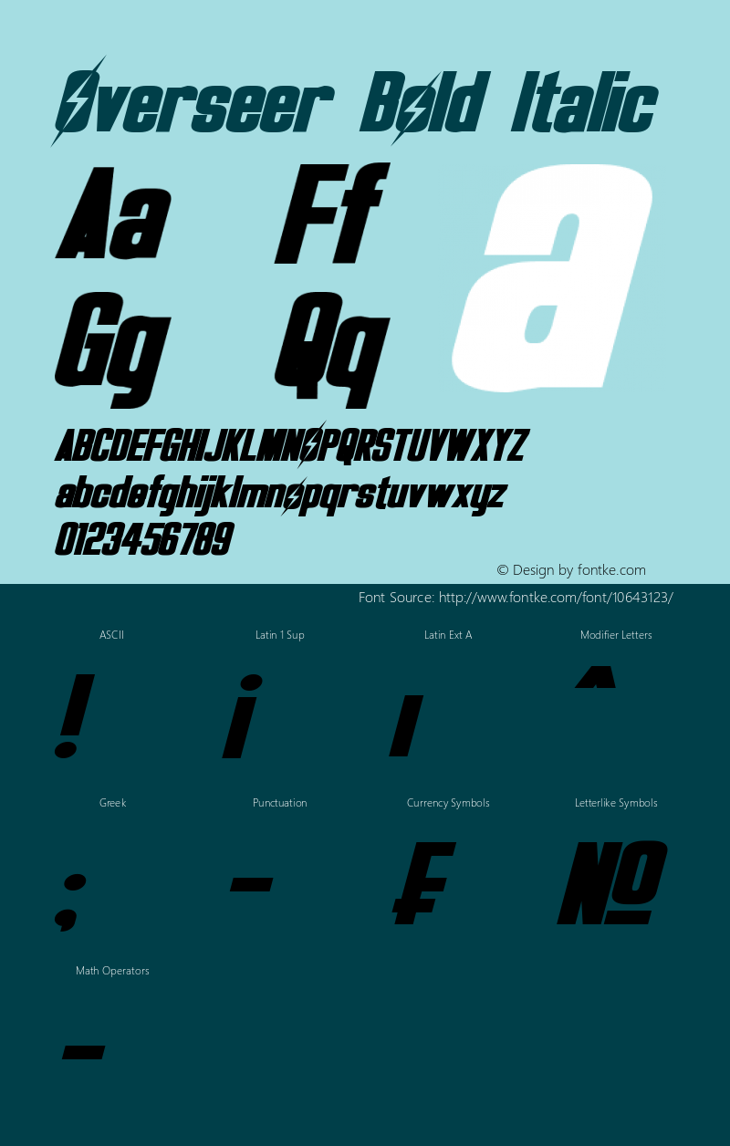 Overseer Bold Italic Version 1.60 January 24, 2015 Font Sample