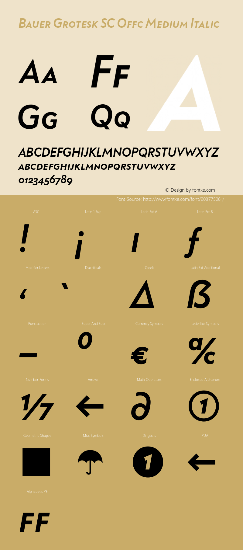 Bauer Grotesk SC Offc Medium Italic Version 7.504; 2014; Build 1020图片样张