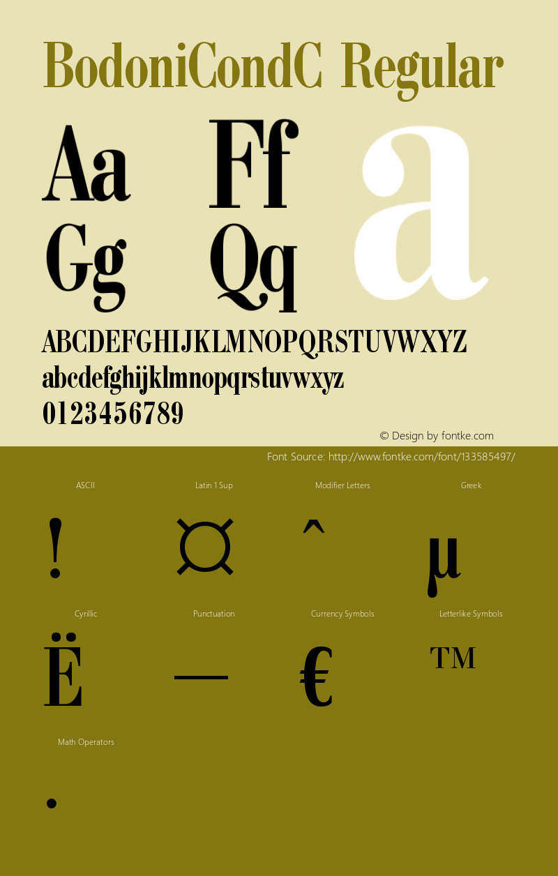 BodoniCondC OTF 1.0;PS 001.000;Core 116;AOCW 1.0 161 Font Sample