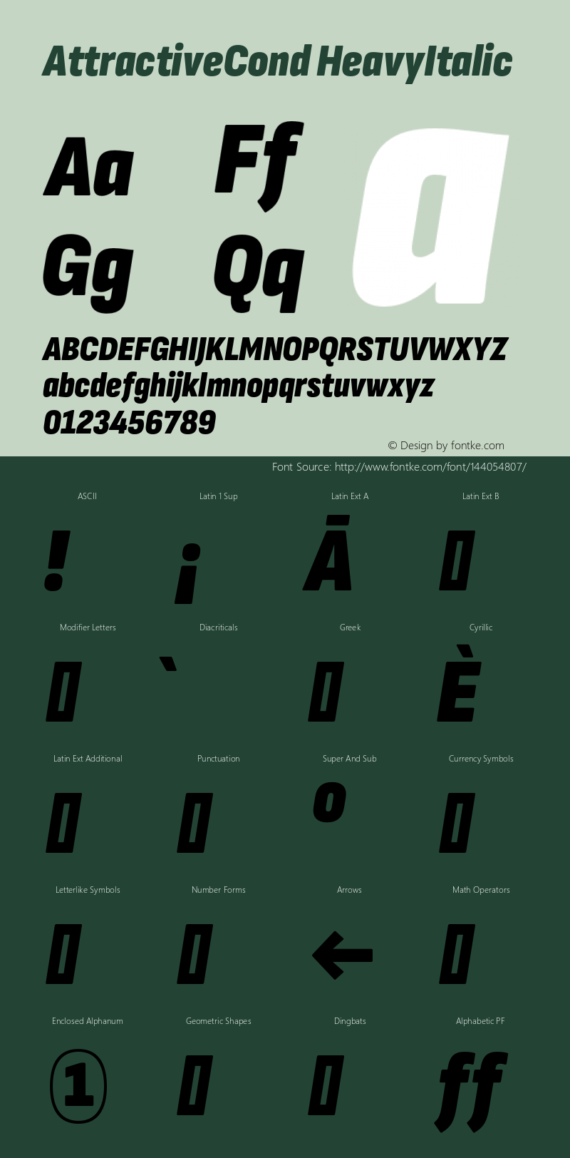 AttractiveCond HeavyItalic Version 3.001;PS 003.001;hotconv 1.0.88;makeotf.lib2.5.64775 Font Sample