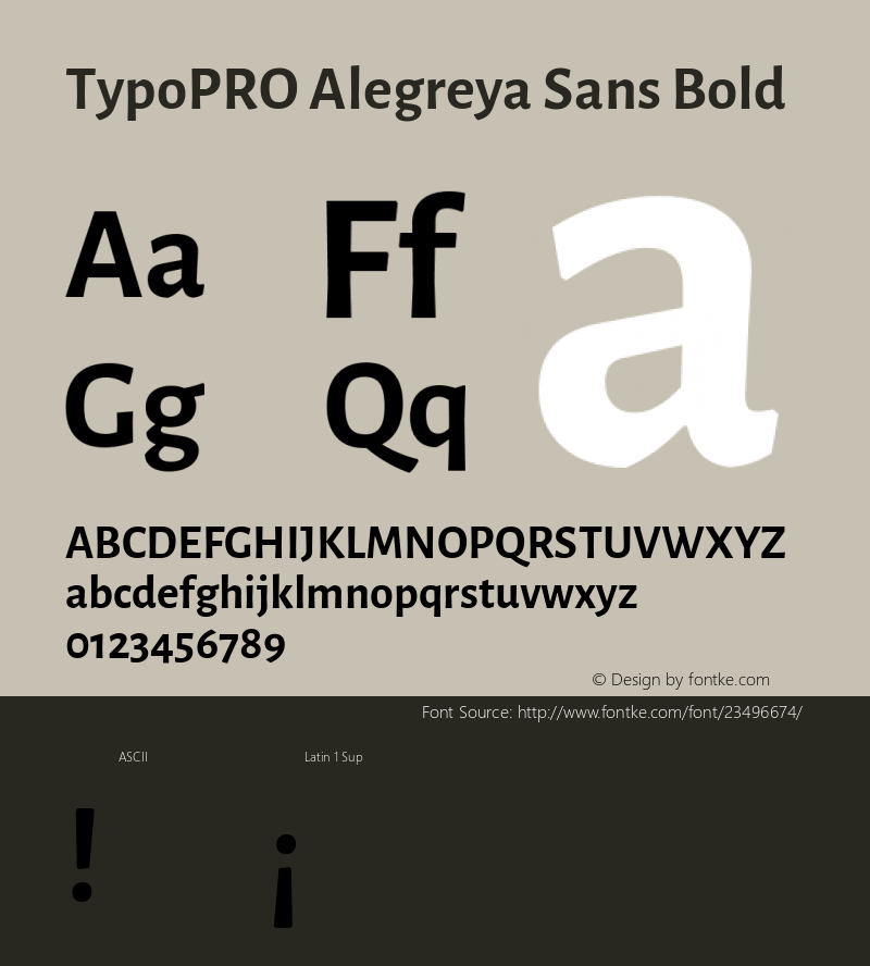 TypoPRO Alegreya Sans Bold Version 1.001;PS 001.001;hotconv 1.0.70;makeotf.lib2.5.58329 DEVELOPMENT; ttfautohint (v0.97) -l 8 -r 50 -G 200 -x 17 -f dflt -w G -W Font Sample