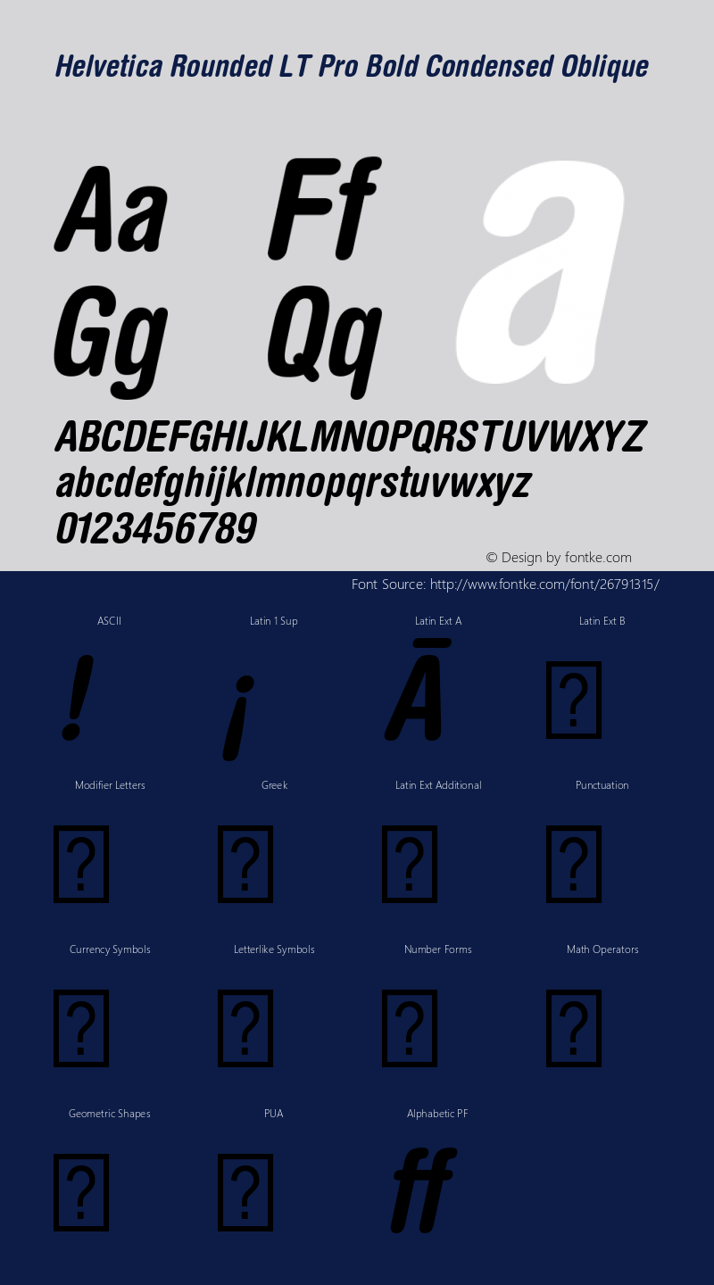 HelveticaRounded LT Pro BdCn Italic Version 1.00 Build 1000 Font Sample