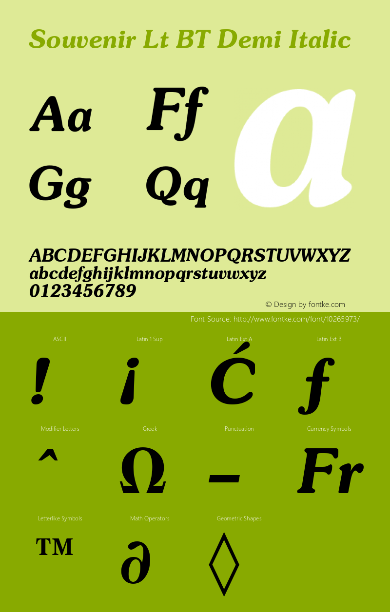 Souvenir Lt BT Demi Italic mfgpctt-v1.53 Friday, January 29, 1993 10:14:04 am (EST) Font Sample