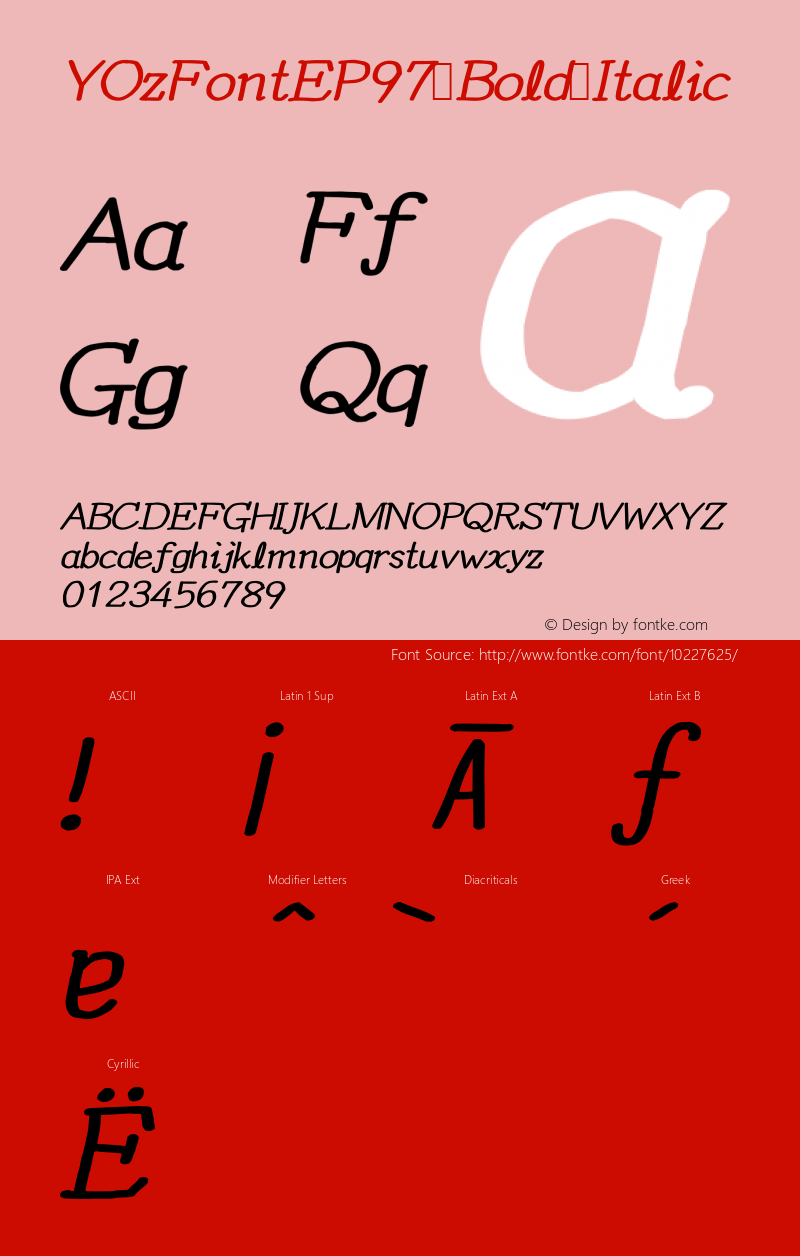 YOzFontEP97 Bold Italic Version 12.12 Font Sample