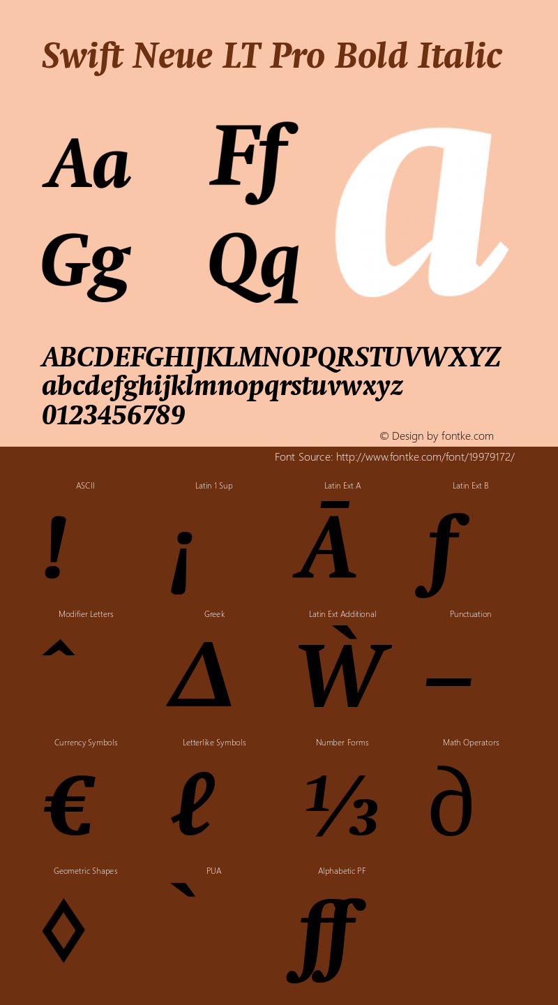 SwiftNeueLTPro-BoldItalic Version 1.00 Font Sample