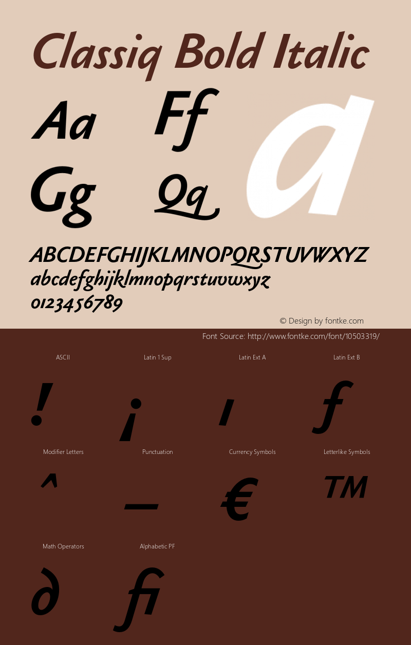 Classiq Bold Italic Version 4.030 Font Sample
