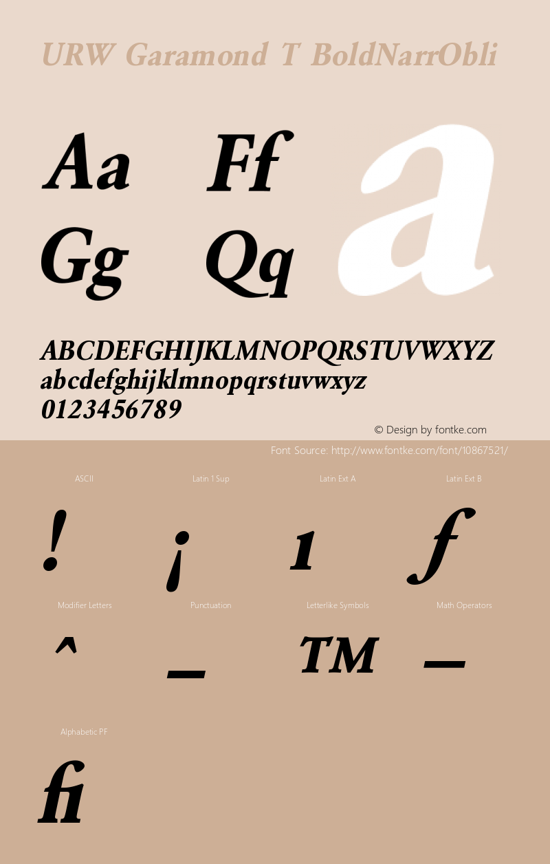 URW Garamond T BoldNarrObli Version 001.005 Font Sample