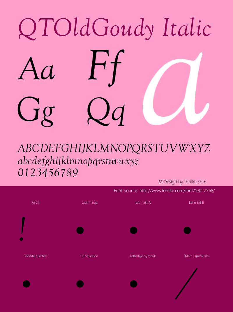 QTOldGoudy Italic QualiType TrueType font  10/5/92 Font Sample