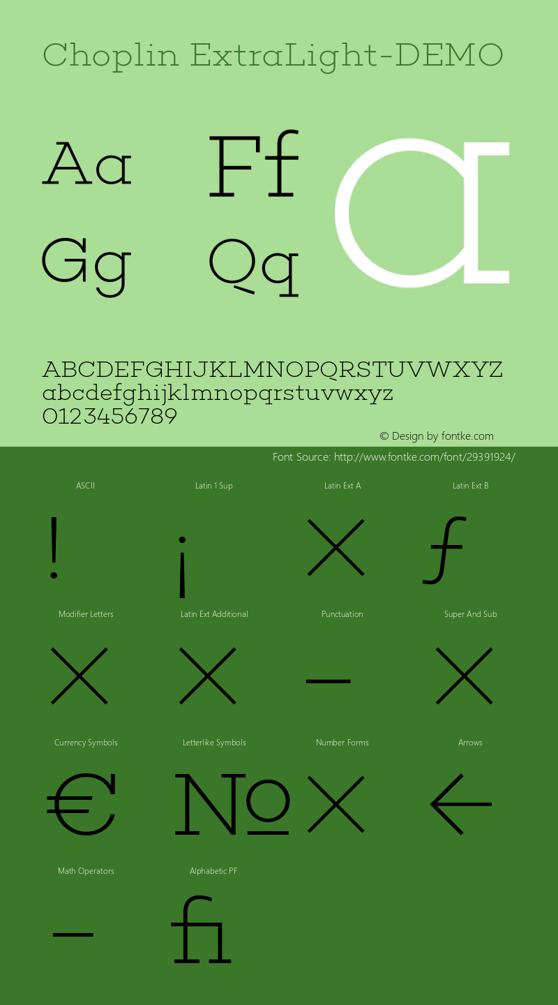 Choplin ExtraLight-DEMO Version 1.000 Font Sample