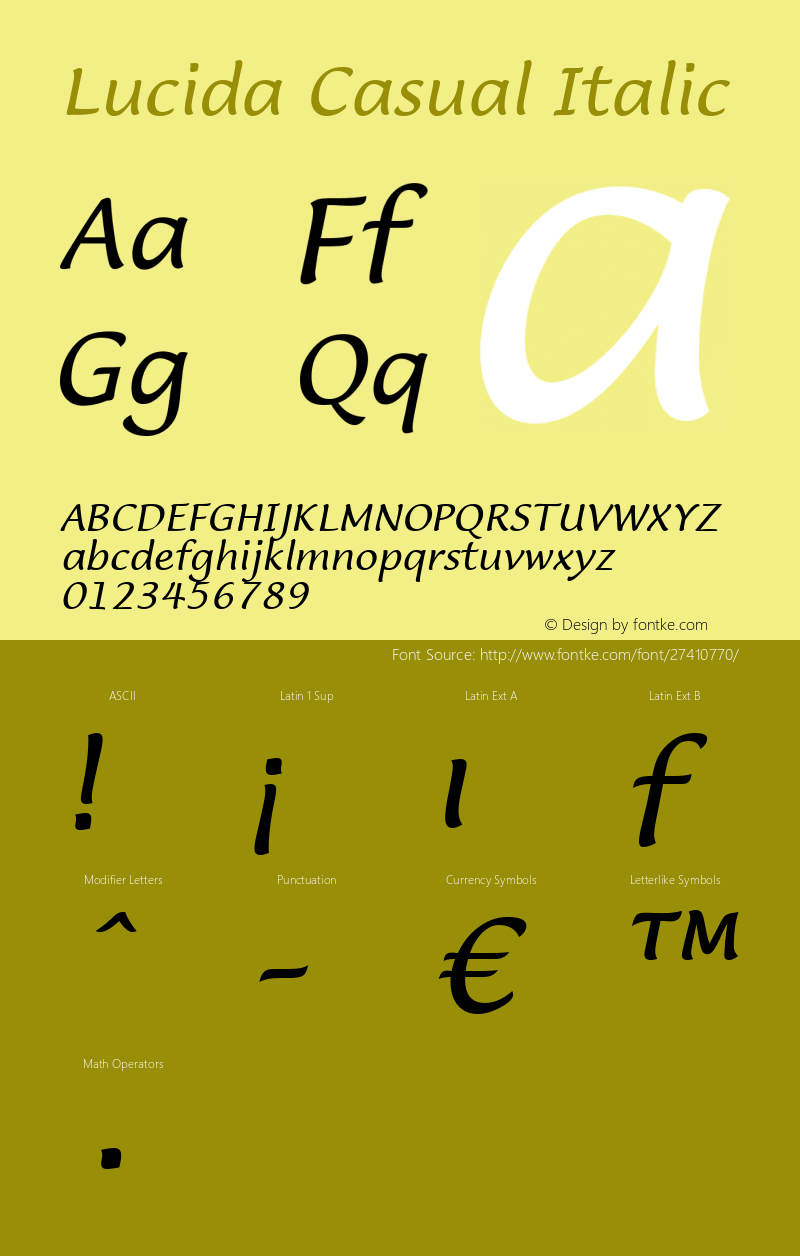 Lucida Casual Italic Version 1.27 Font Sample