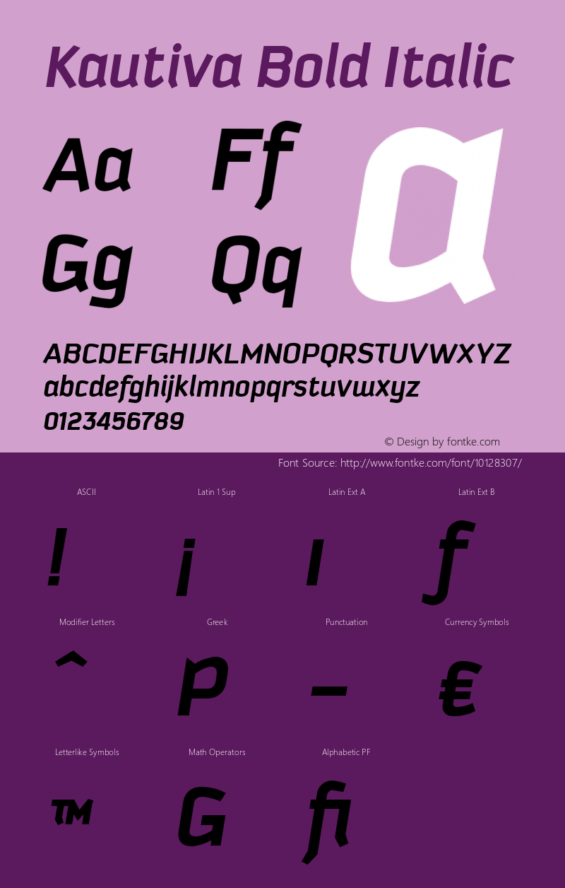 Kautiva Bold Italic Version 001.000 Font Sample