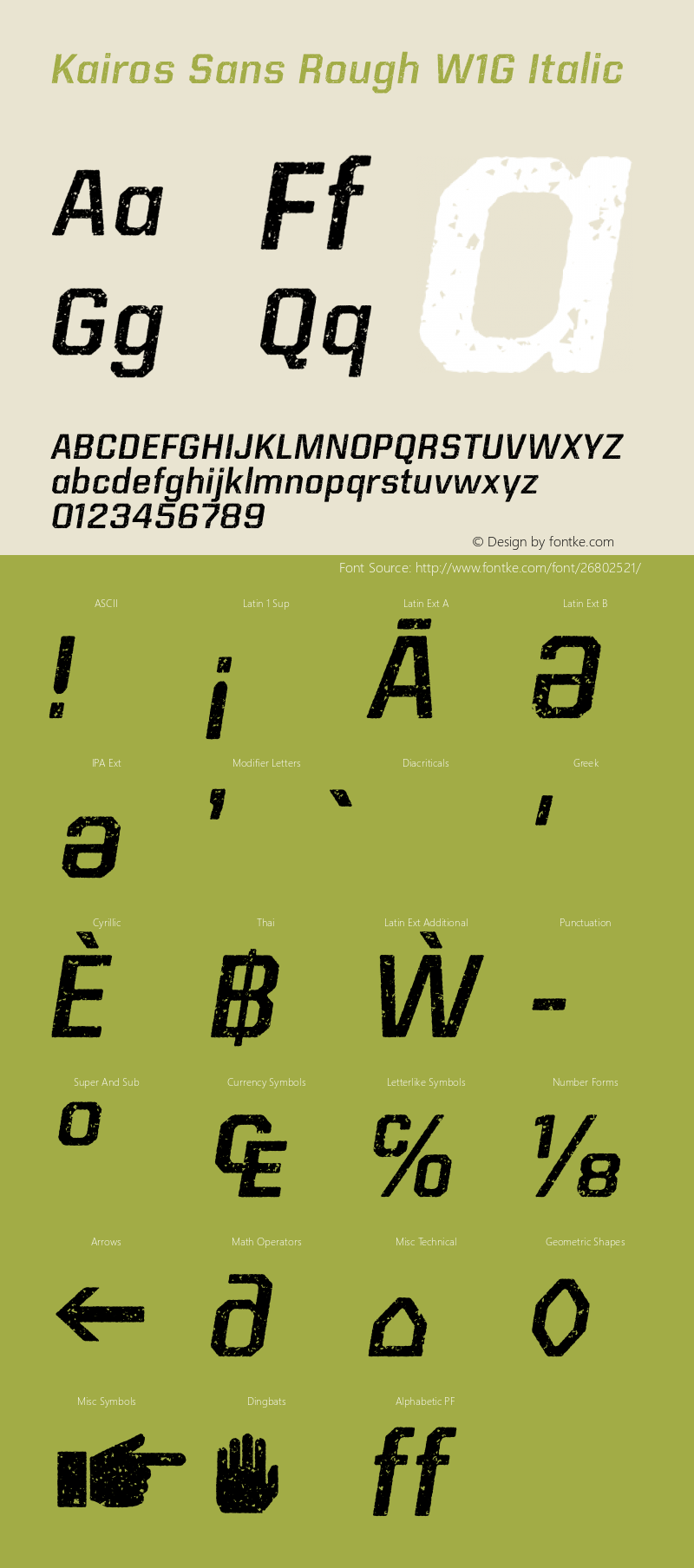 Kairos Sans Rough W1G Italic Version 1.00 Font Sample