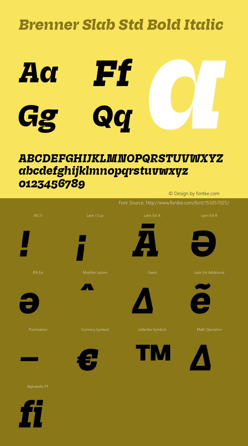 a144fe57ede3c5d4 - subset of Brenner Slab Std Bld Ita Version 1.0; 2018 Font Sample