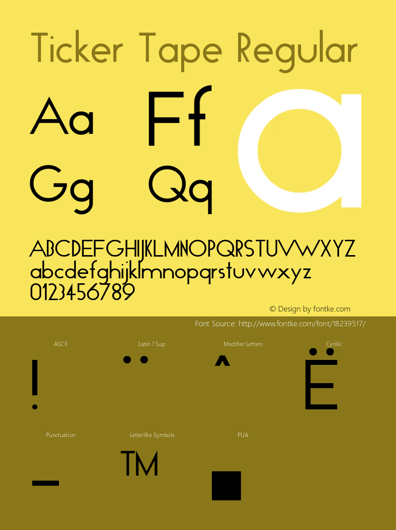 Ticker Tape Regular Version 3.33 Font Sample