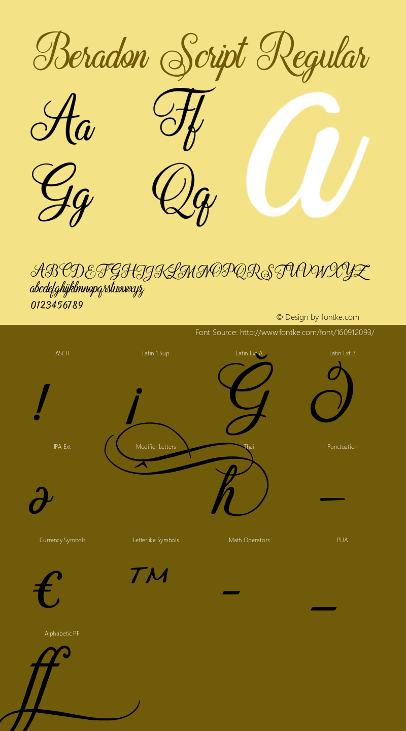 Beradon Script Version 1.00 October 22, 2017, initial release Font Sample